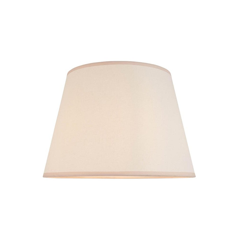 Endon Brockbury 40cm tapered lamp shade in vintage white cotton mix with an almond white taped edge, shown on a plain white background.
