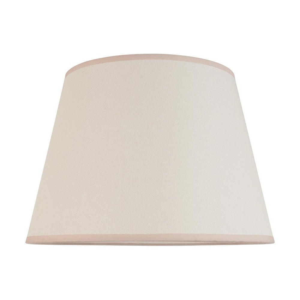 Endon Brockbury 40cm tapered lamp shade in vintage white cotton mix with almond white taped edge, shown against a plain white background.