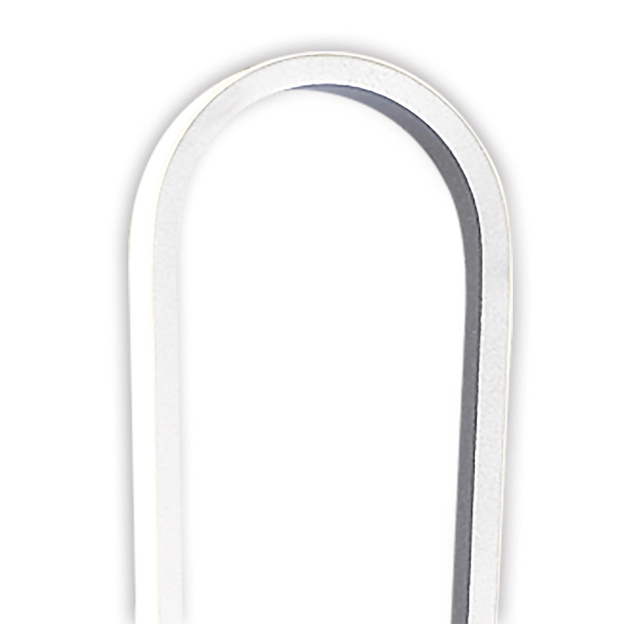 A close-up of the top portion of the Bucle Dimmable LED Floor Lamp 50W 3000K in Silver & Chrome, showcasing its smooth, rounded U-shaped design against a white background.