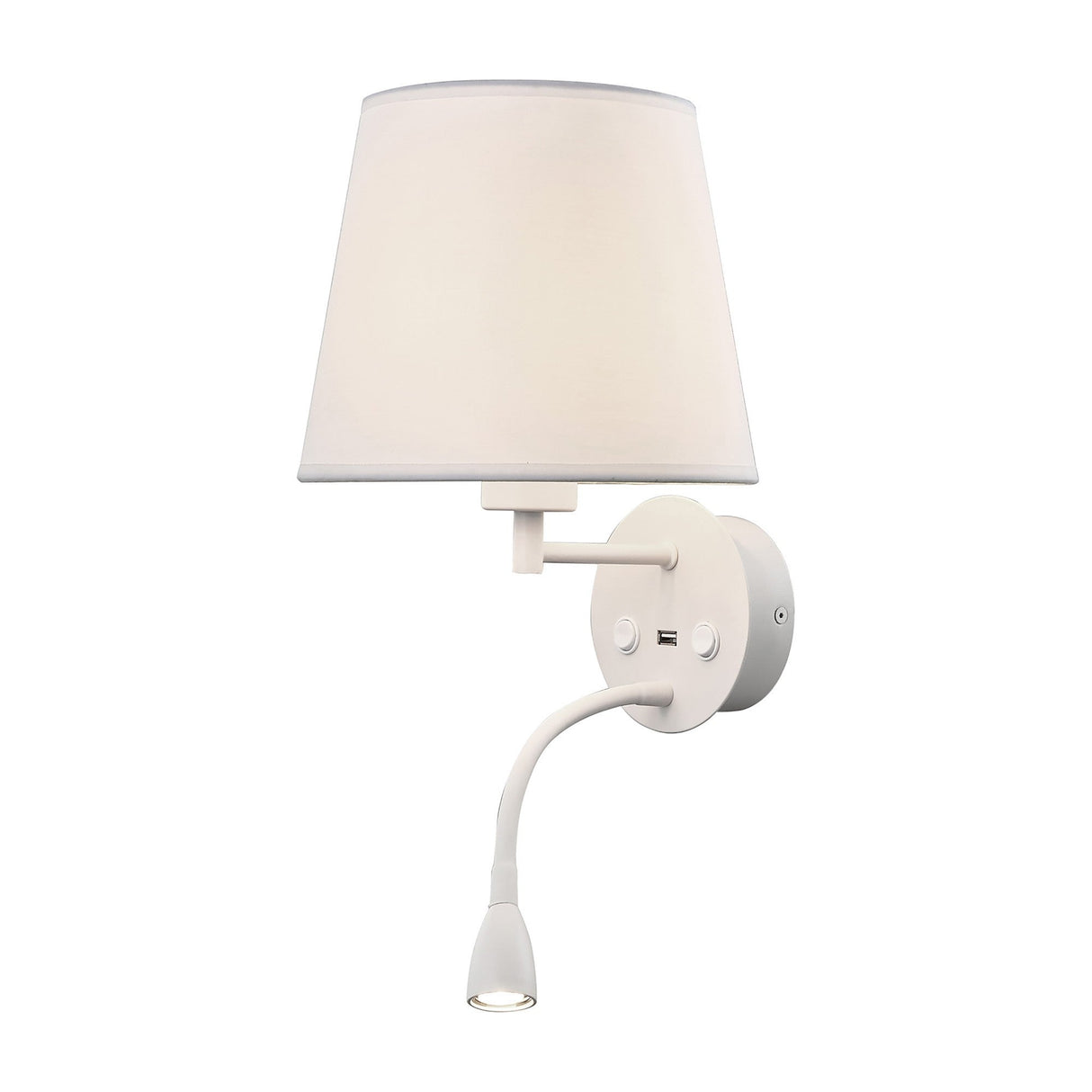 Caicos LED Wall/Reading Light With USB Charger - White