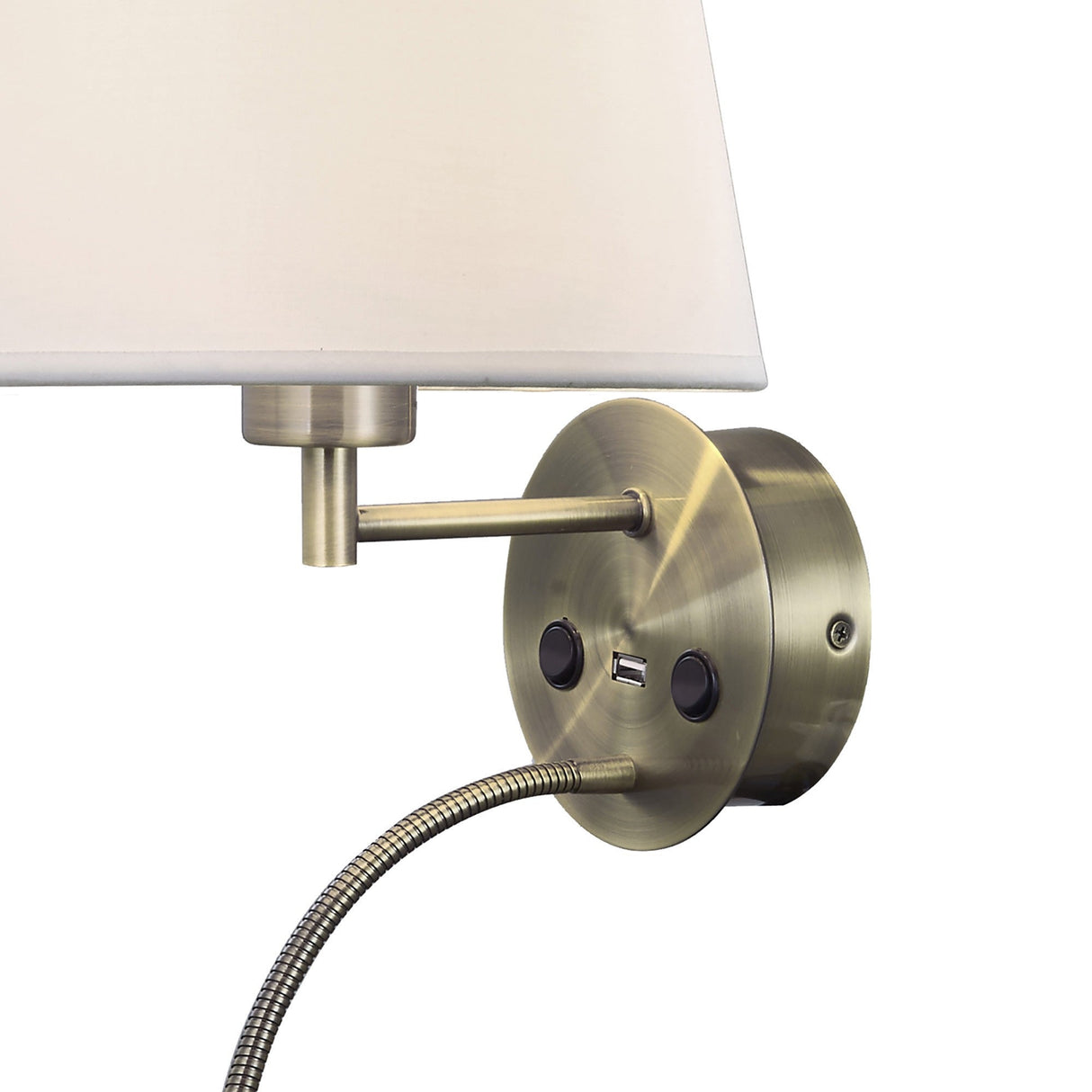 Caicos LED Wall/Reading Light With USB Charger - Brass