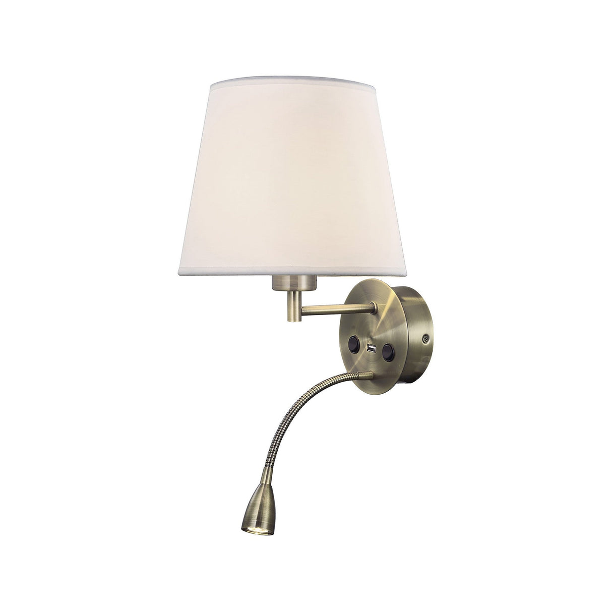 Caicos LED Wall/Reading Light With USB Charger - Brass