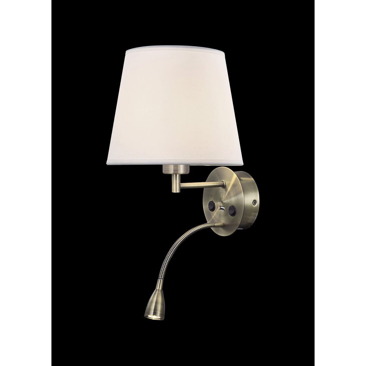 Caicos LED Wall/Reading Light With USB Charger - Brass