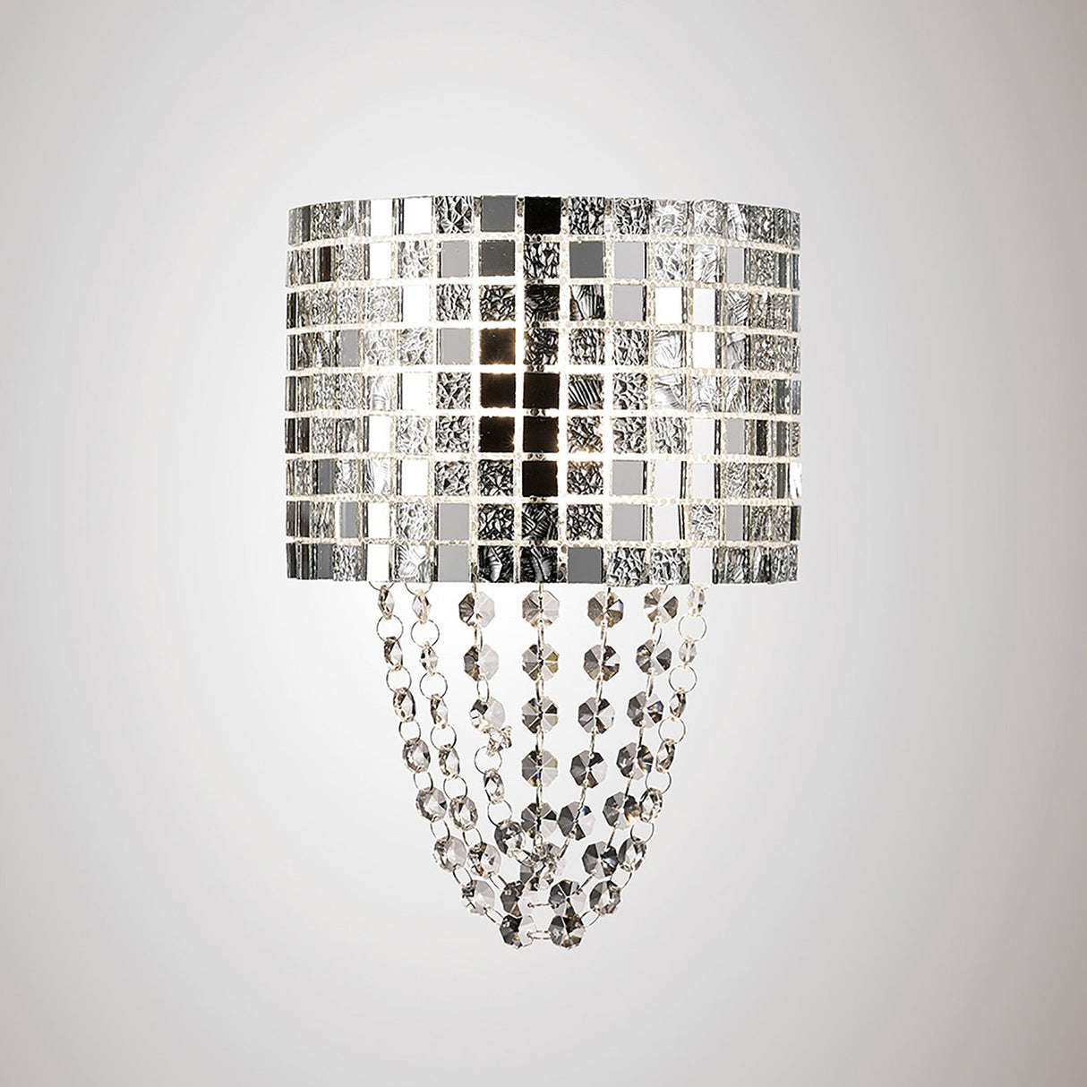 Camden 2 Light Mosaic Glass & Crystal Wall Light - Chrome