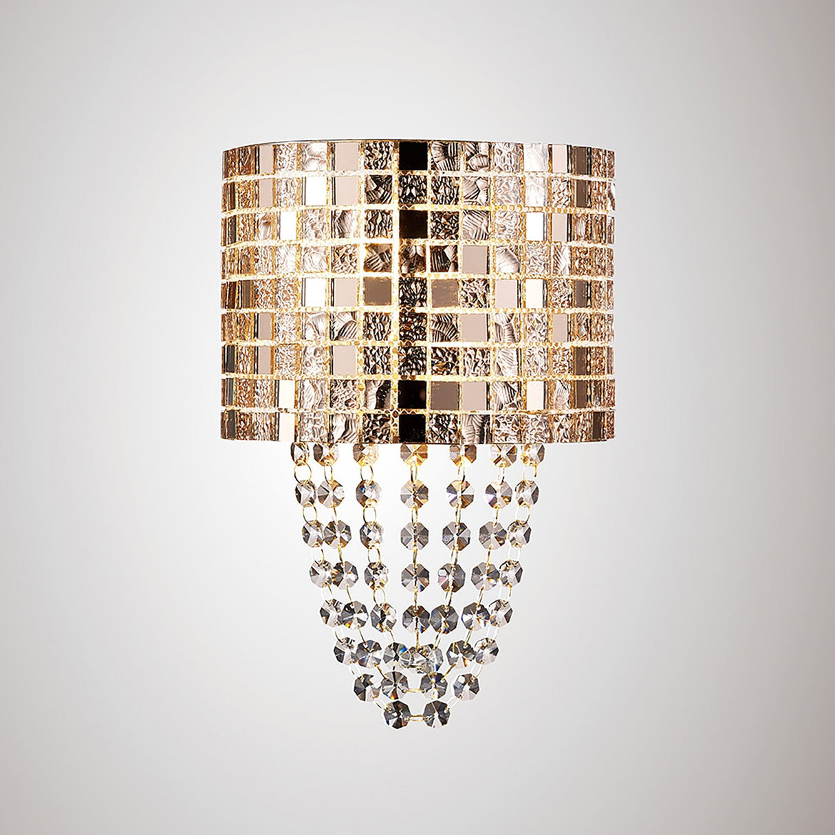Camden 2 Light Mosaic Glass & Crystal Wall Light - Rose Gold