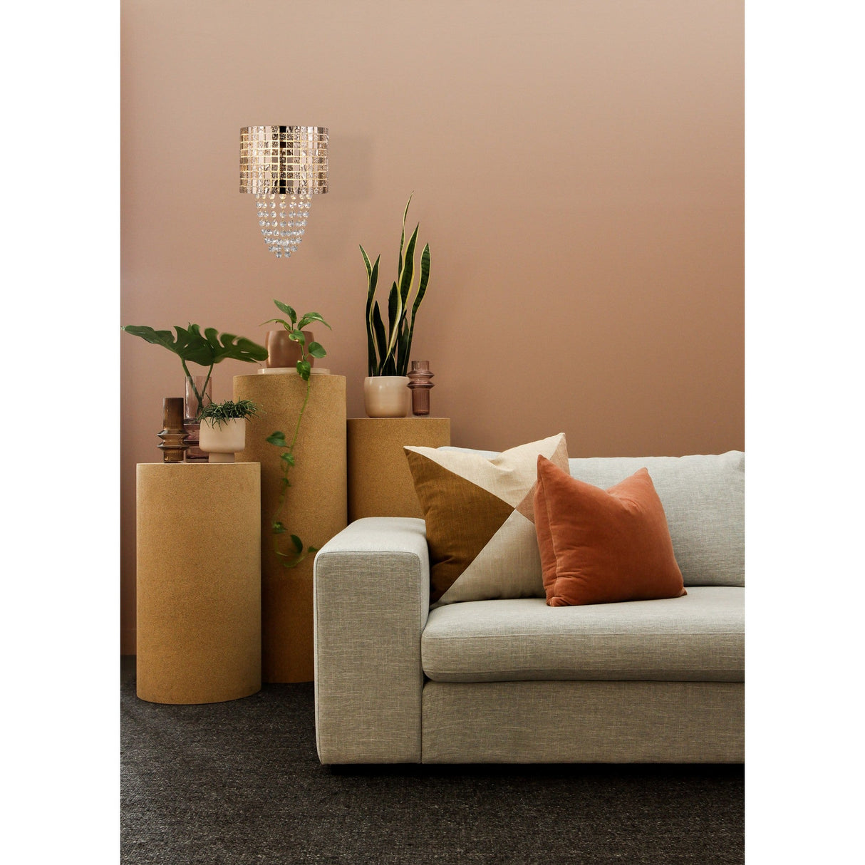 Camden 2 Light Mosaic Glass & Crystal Wall Light - Rose Gold