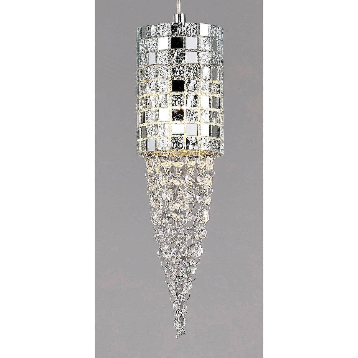 Camden 10cm 1 Light Mosaic Glass & Crystal Pendant Light - Chrome