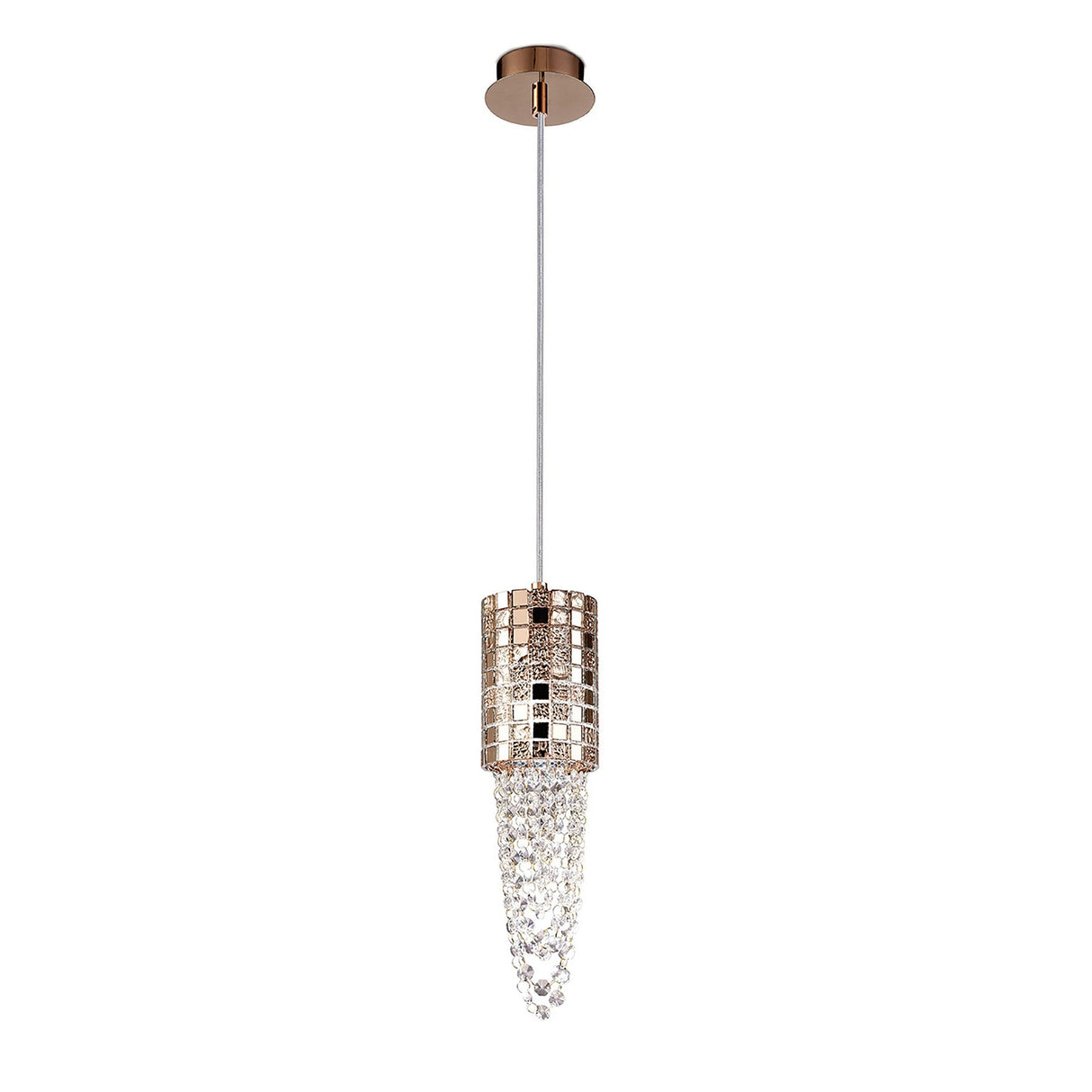 Camden 10cm 1 Light Mosaic Glass & Crystal Pendant Light - Rose Gold