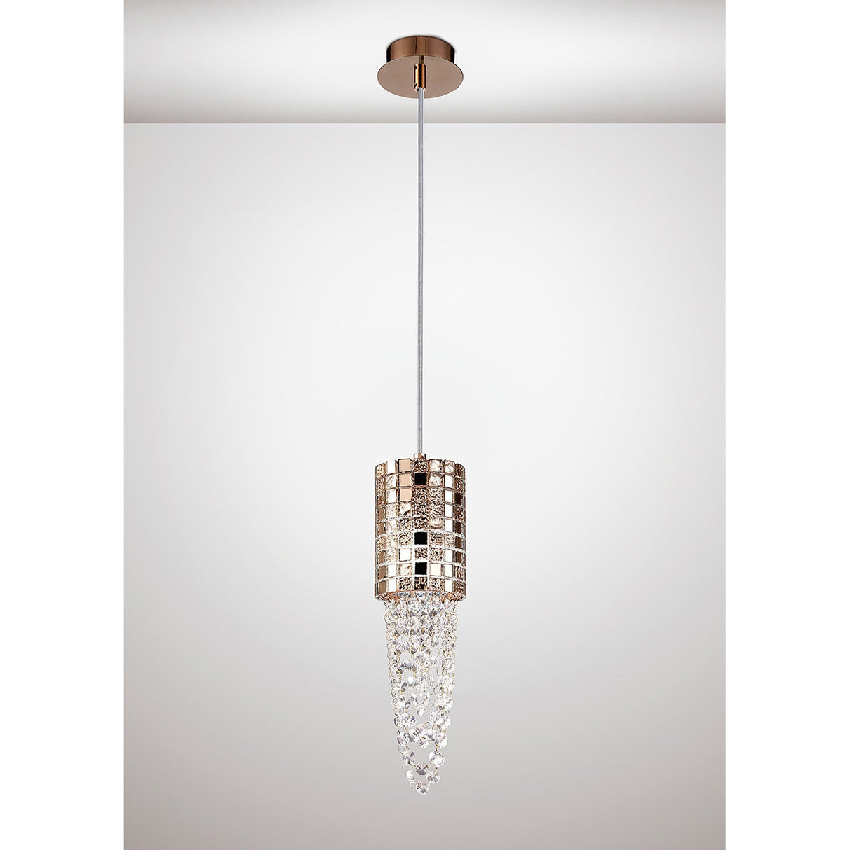 Camden 10cm 1 Light Mosaic Glass & Crystal Pendant Light - Rose Gold