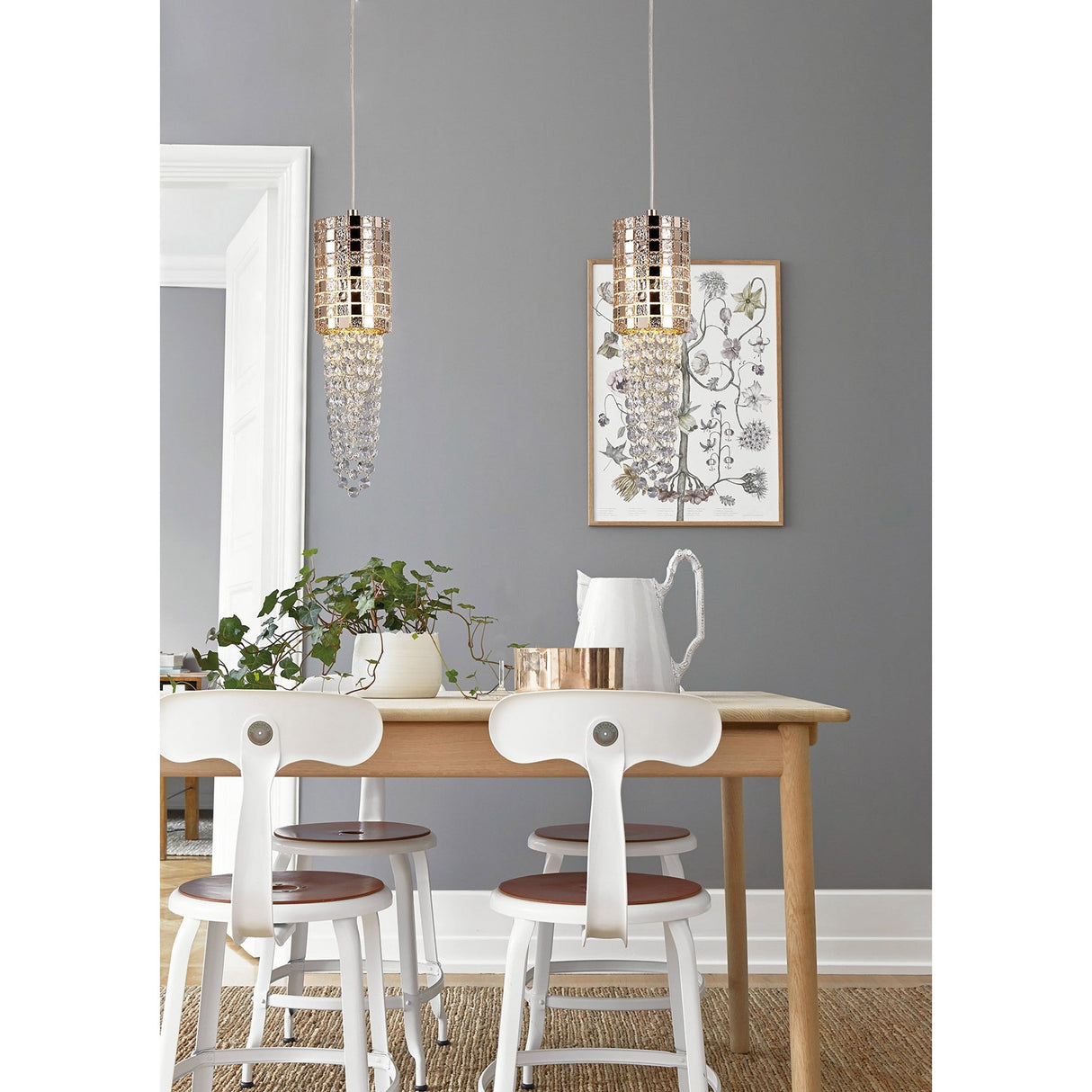 Camden 10cm 1 Light Mosaic Glass & Crystal Pendant Light - Rose Gold