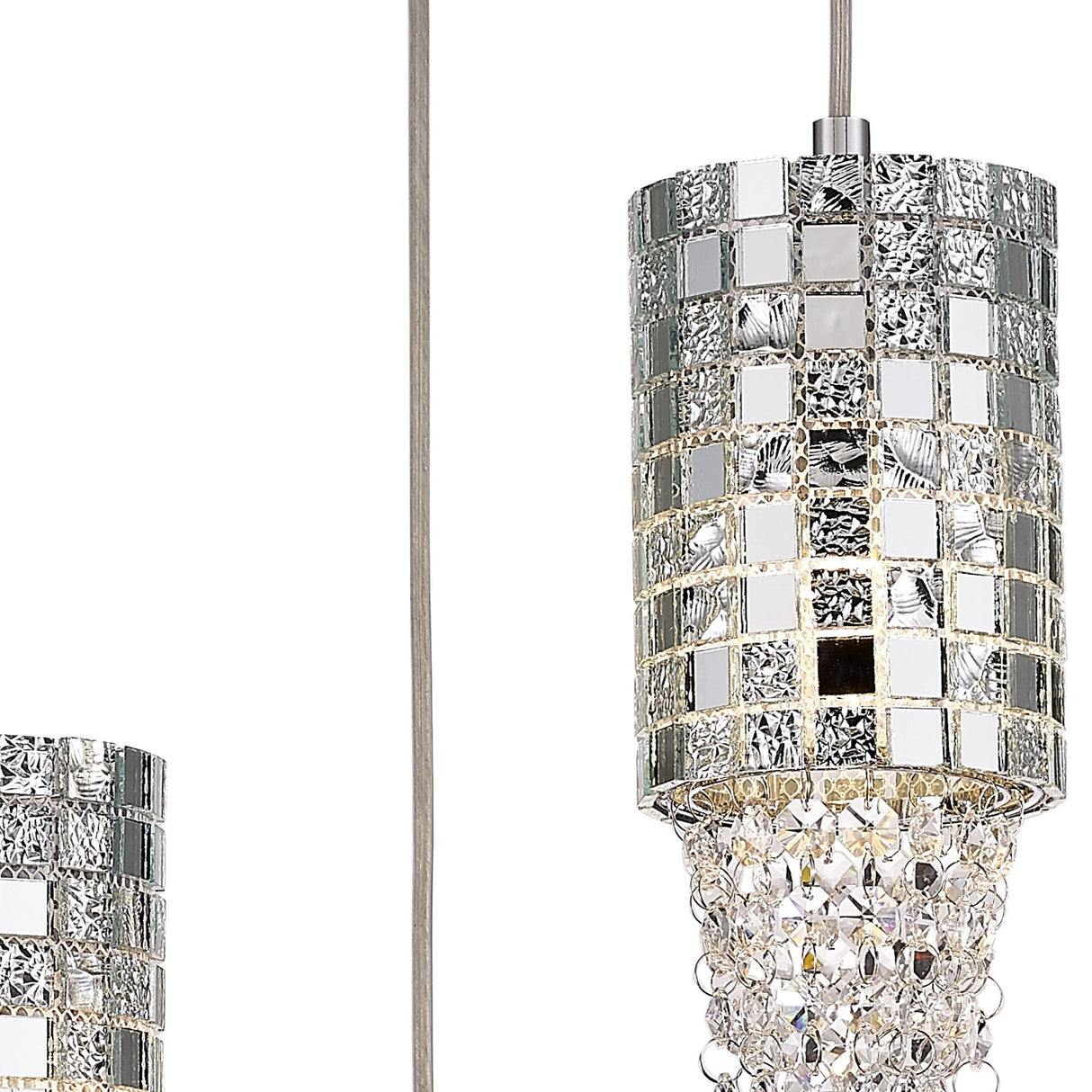 Camden 3 Light Mosaic Glass & Crystal Cluster Pendant Light - Polished Chrome