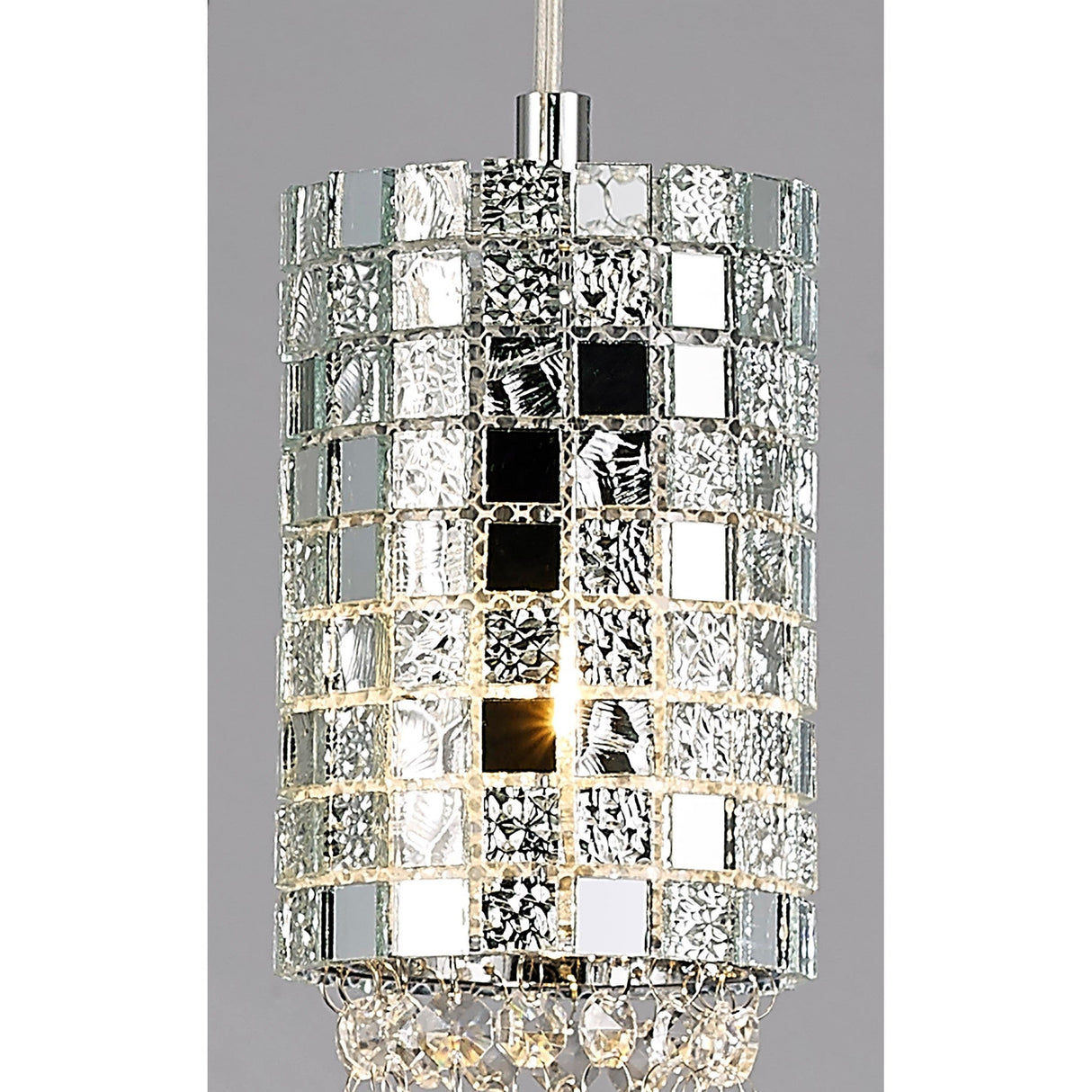 Camden 3 Light Mosaic Glass & Crystal Cluster Pendant Light - Polished Chrome