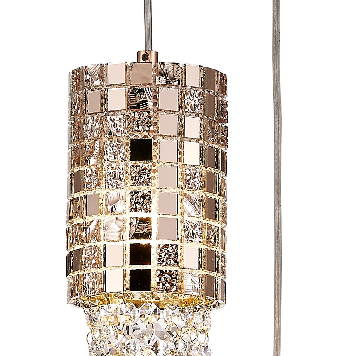 Camden 3 Light Mosaic Glass & Crystal Cluster Pendant Light - Rose Gold