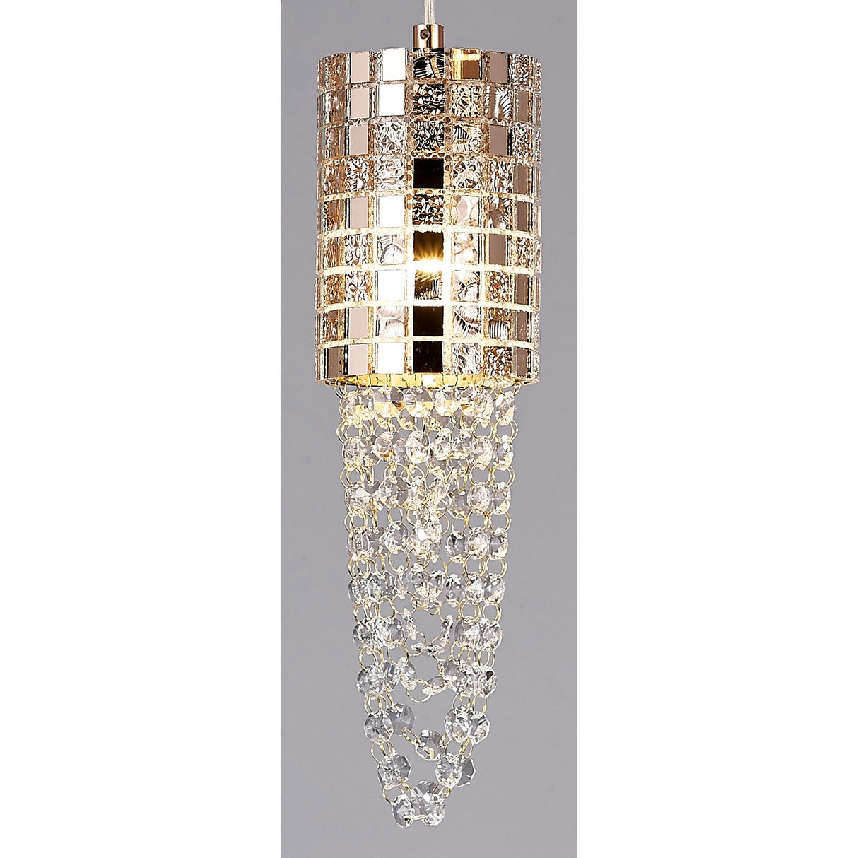 Camden 3 Light Mosaic Glass & Crystal Cluster Pendant Light - Rose Gold