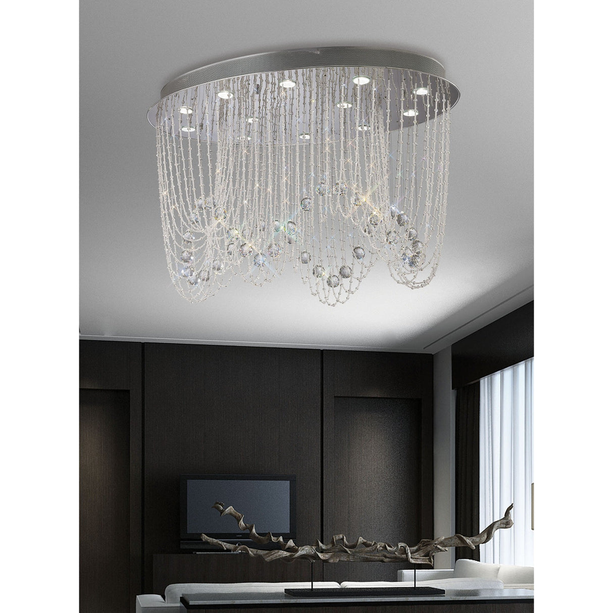 Camilla 12 Light Crystal Semi-Flush Ceiling Light – Polished Chrome