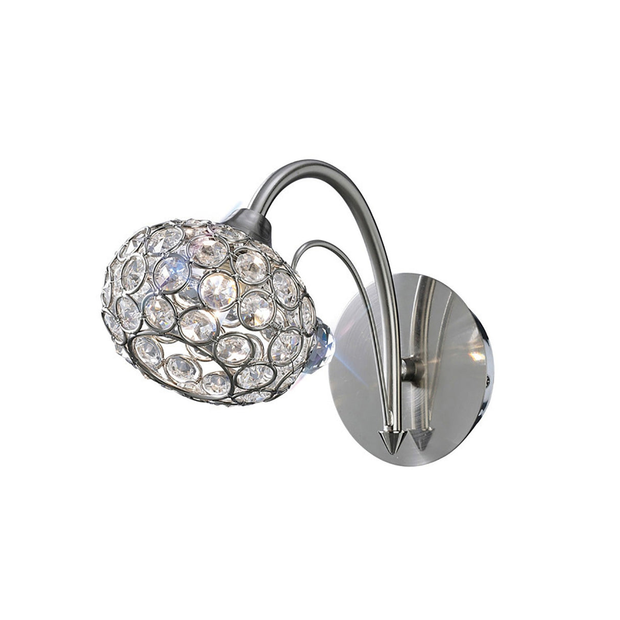 Cara 1 Light Crystal Wall Light With Switch - Nickel