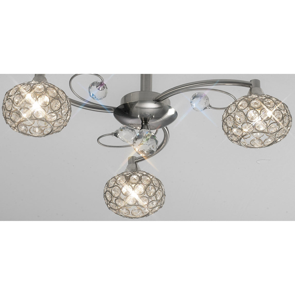 Cara 3 Light Crystal Semi-Flush Ceiling Light - Satin Nickel