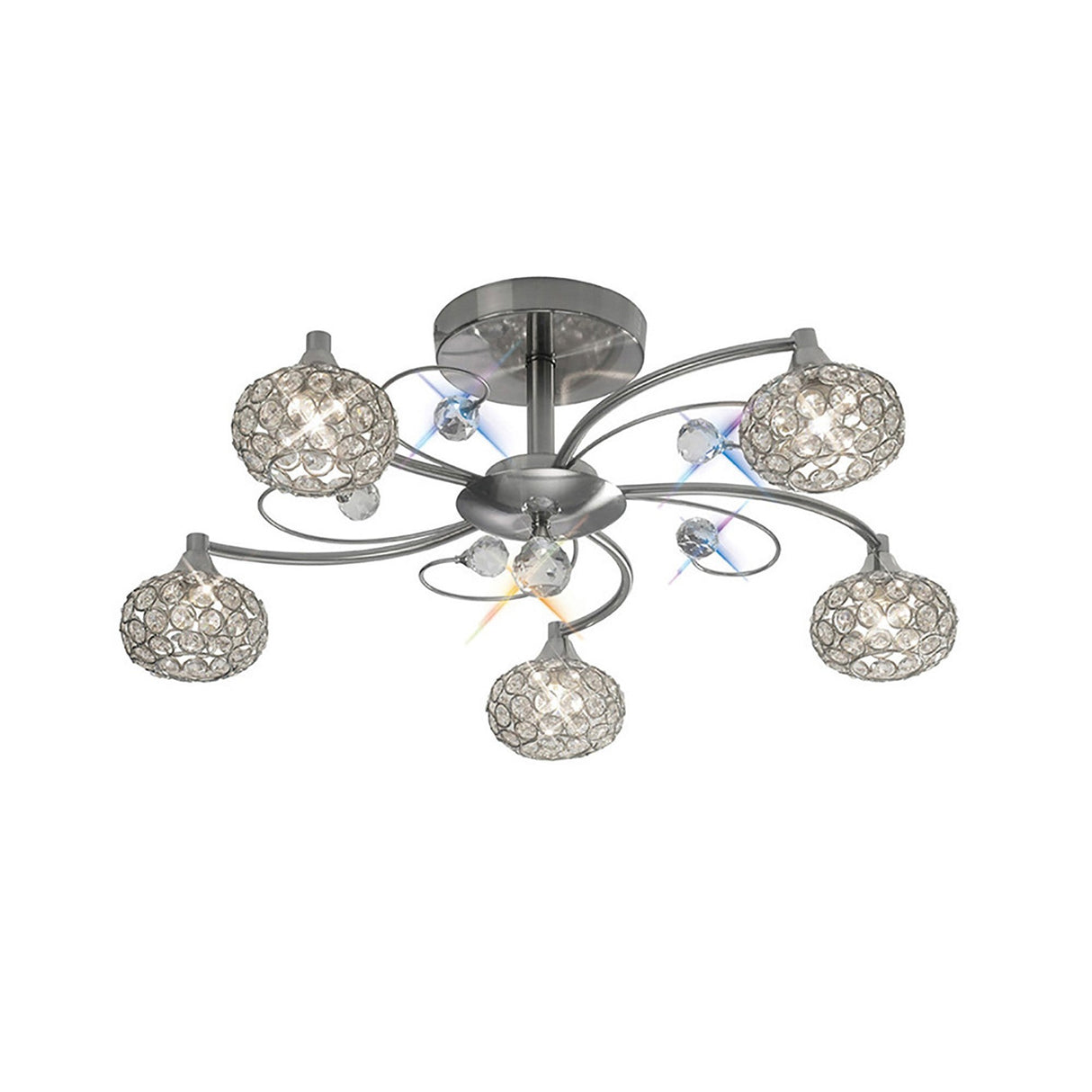 Cara 5 Light Crystal Semi-Flush Ceiling Light - Satin Nickel