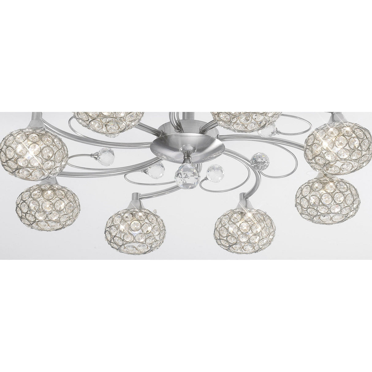 Cara 8 Light Crystal Semi-Flush Ceiling Light - Satin Nickel