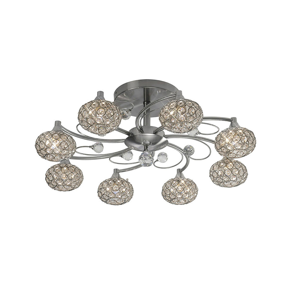 Cara 8 Light Crystal Semi-Flush Ceiling Light - Satin Nickel