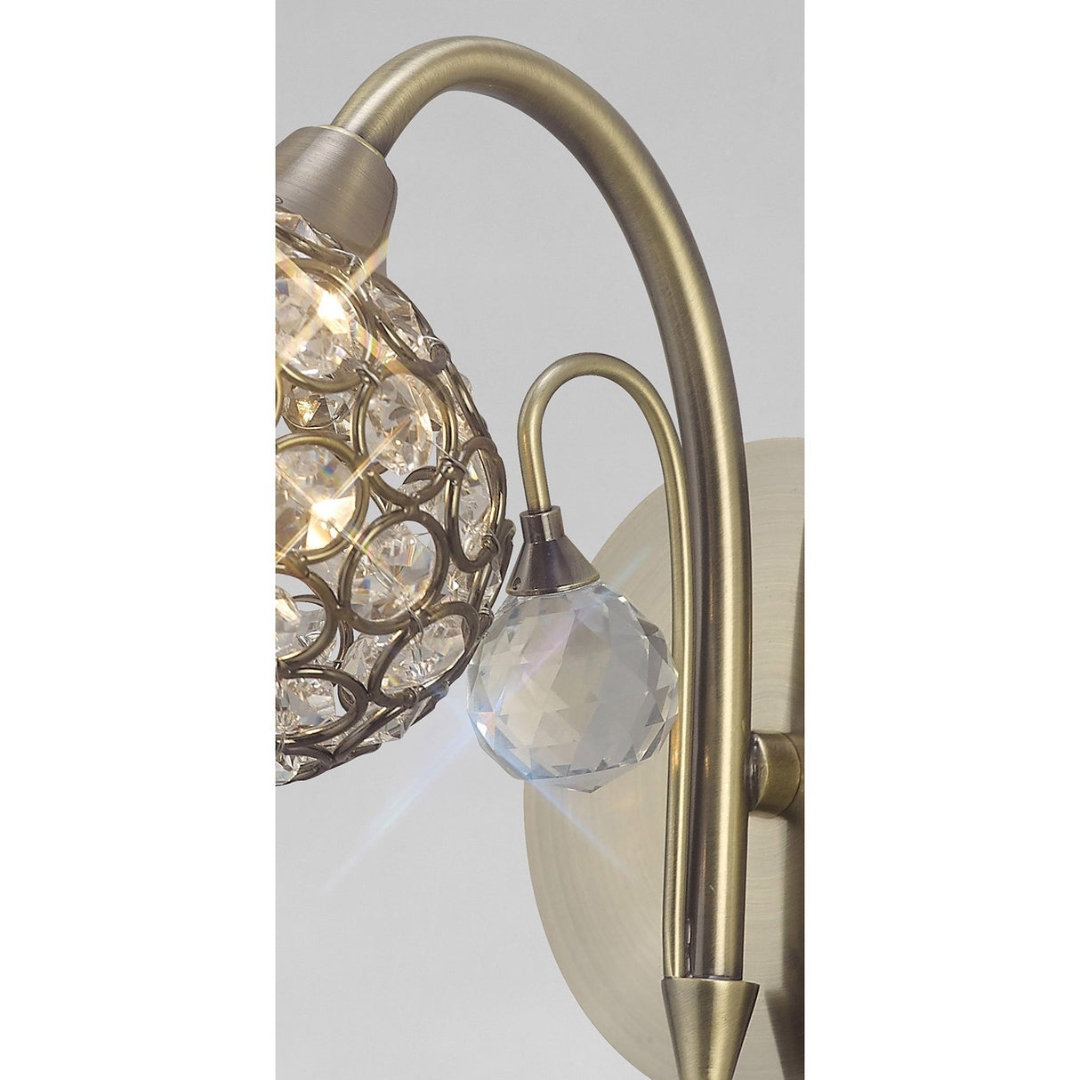 Cara 1 Light Crystal Wall Light With Switch - Brass