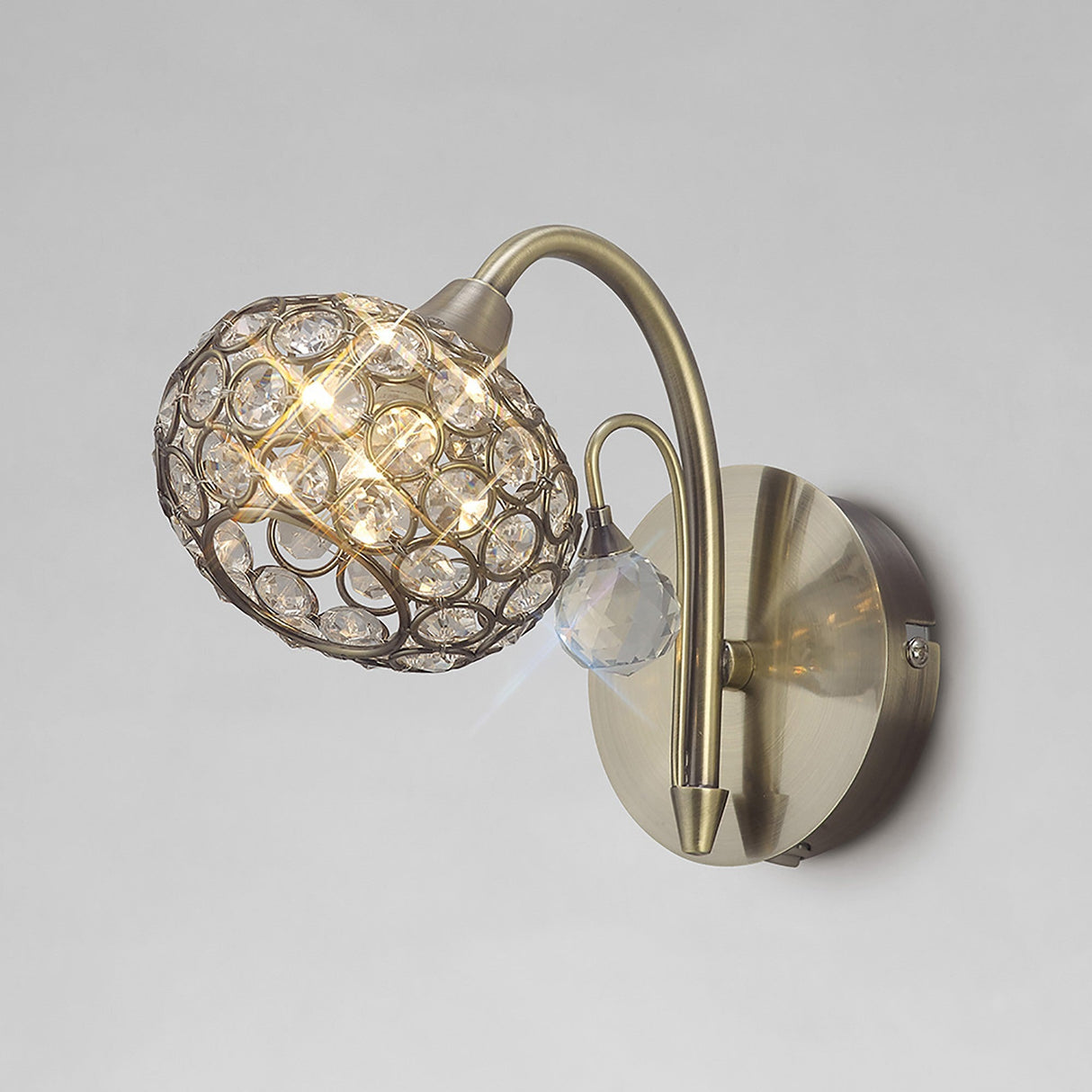 Cara 1 Light Crystal Wall Light With Switch - Brass