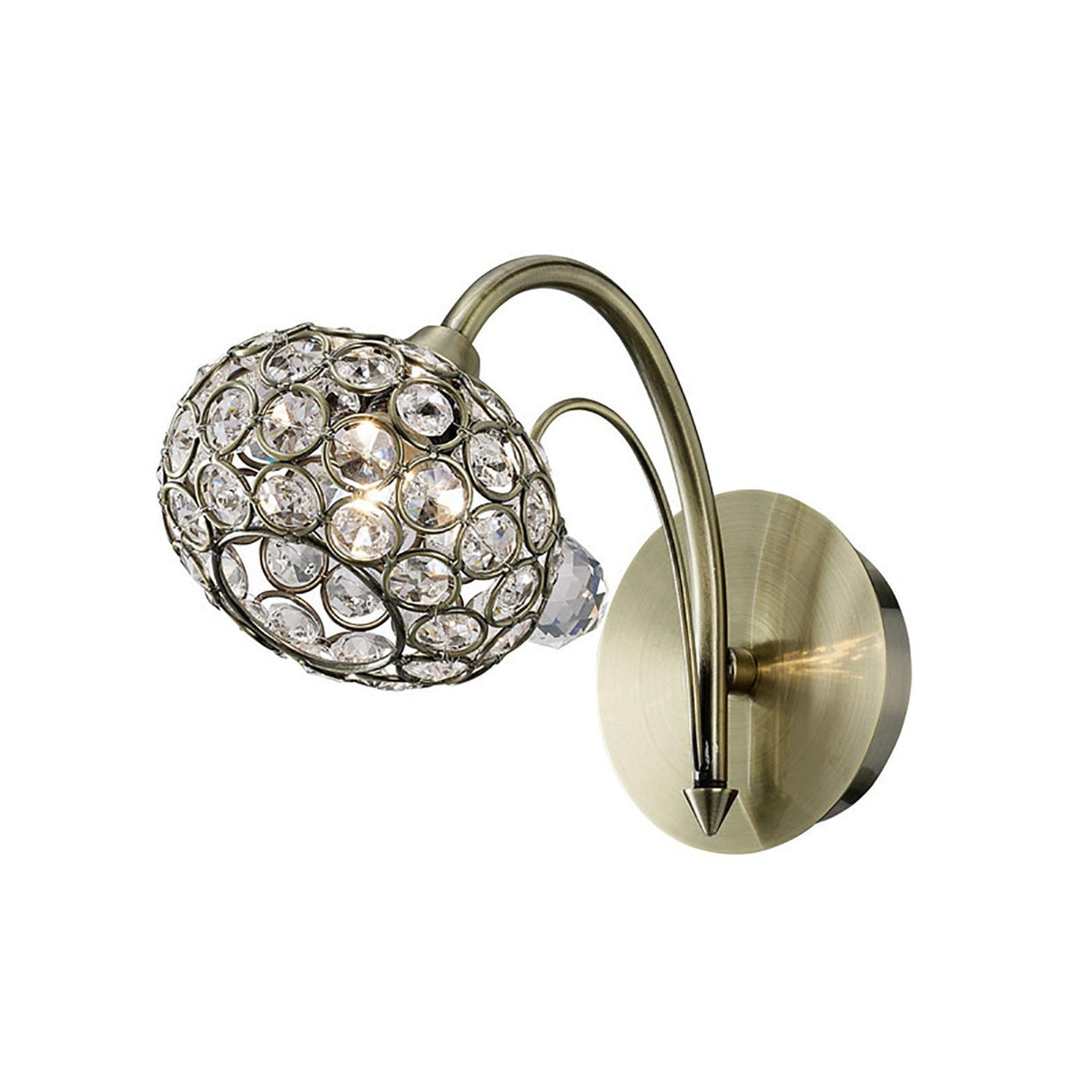 Cara 1 Light Crystal Wall Light With Switch - Brass