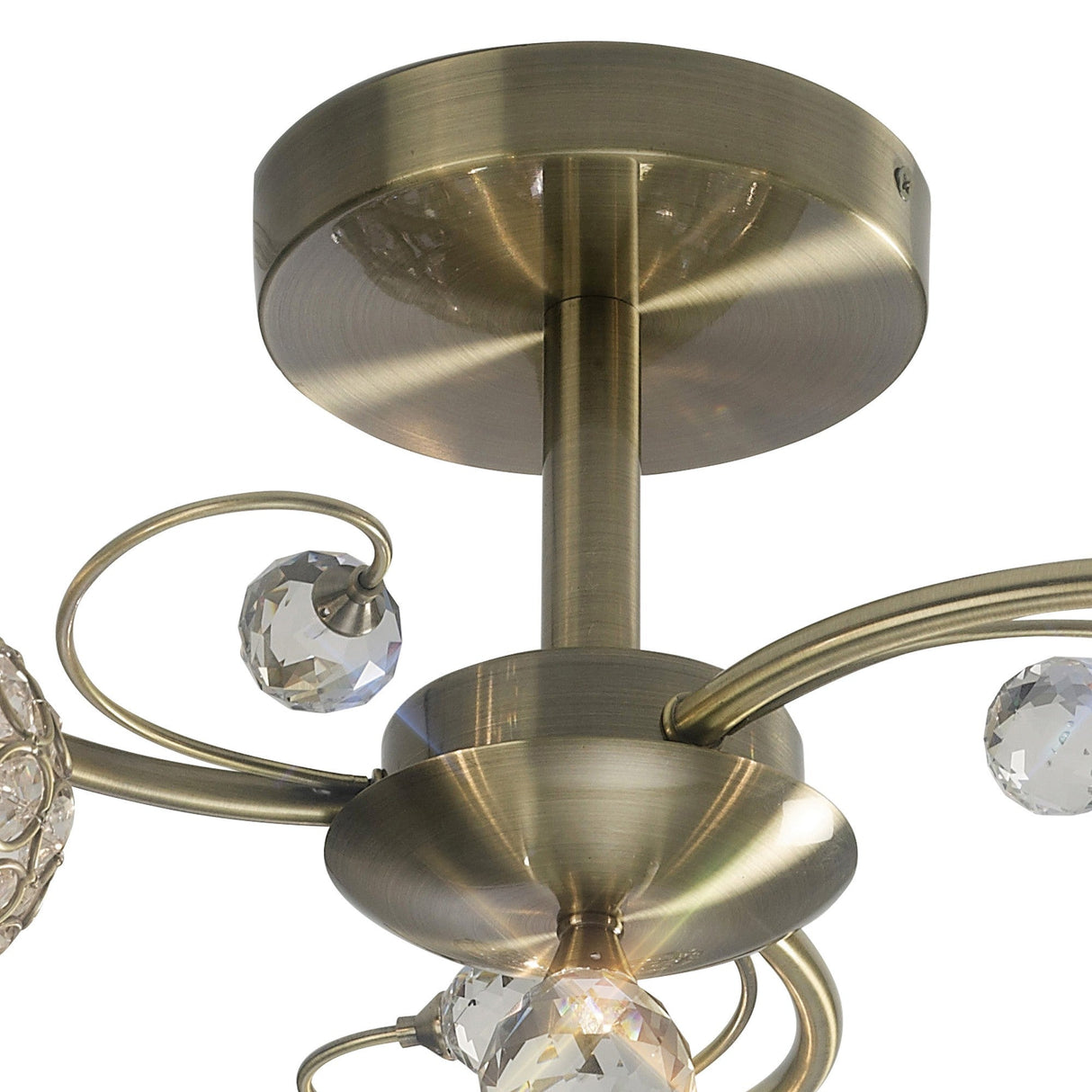 Cara 3 Light Crystal Semi-Flush Ceiling Light - Antique Brass