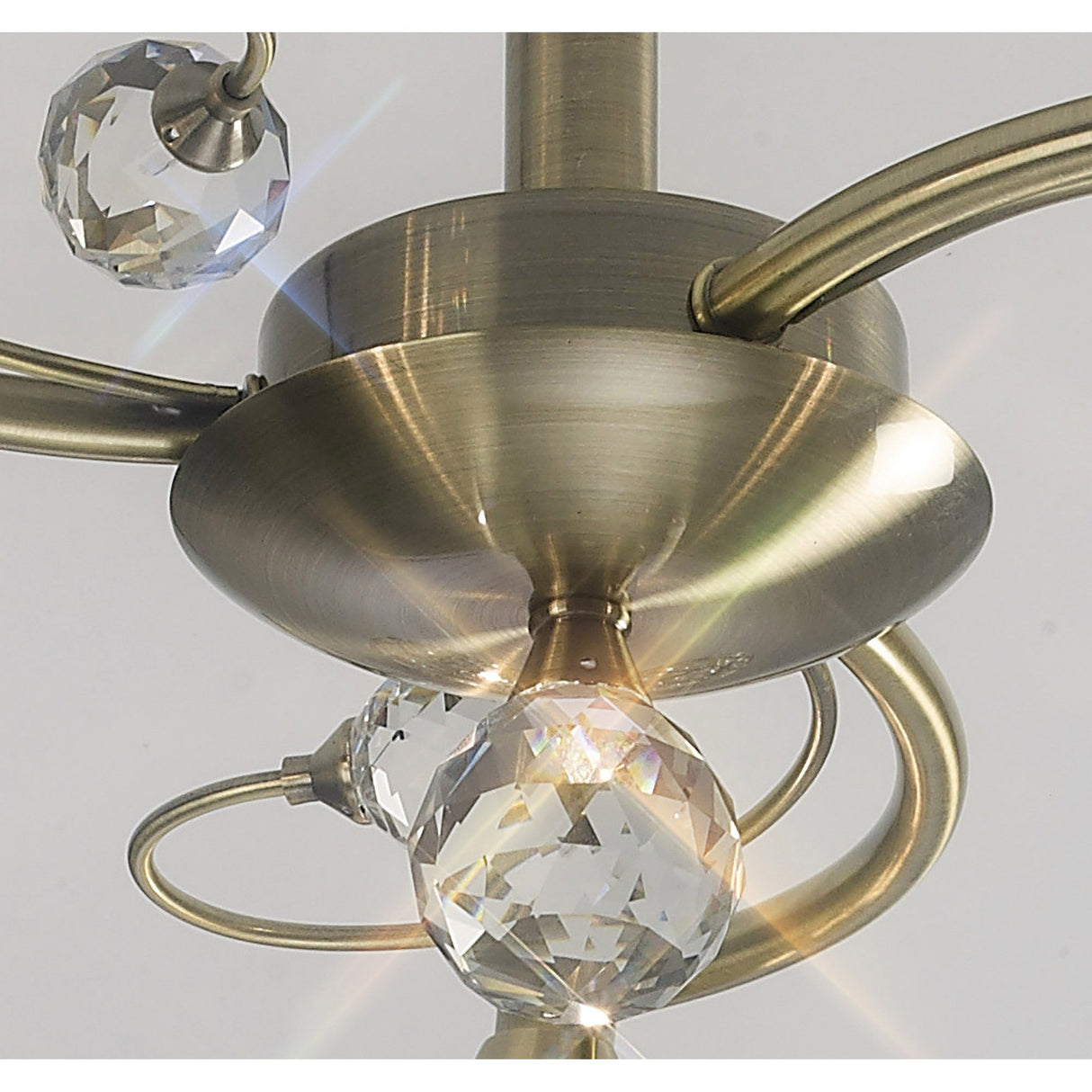Cara 3 Light Crystal Semi-Flush Ceiling Light - Antique Brass