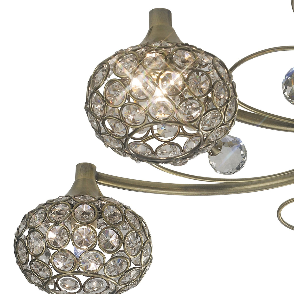 Cara 5 Light Crystal Semi-Flush Ceiling Light - Antique Brass
