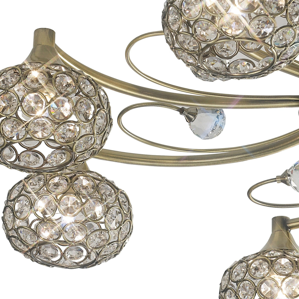 Cara 8 Light Crystal Semi-Flush Ceiling Light - Antique Brass