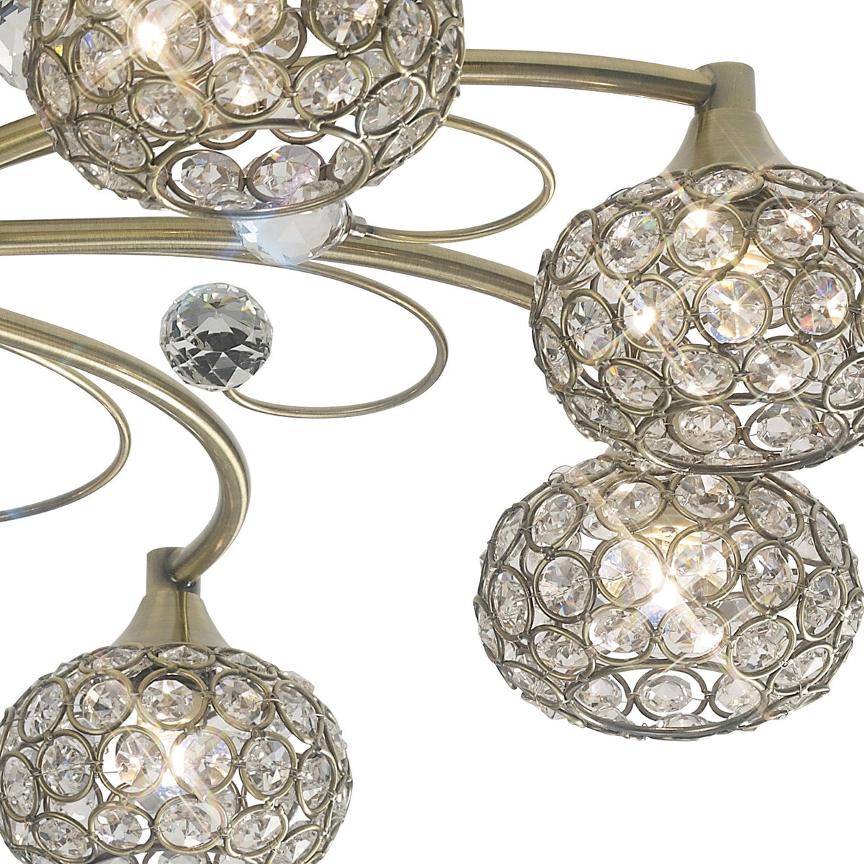 Cara 8 Light Crystal Semi-Flush Ceiling Light - Antique Brass