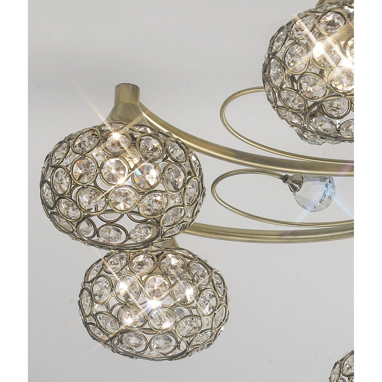 Cara 8 Light Crystal Semi-Flush Ceiling Light - Antique Brass
