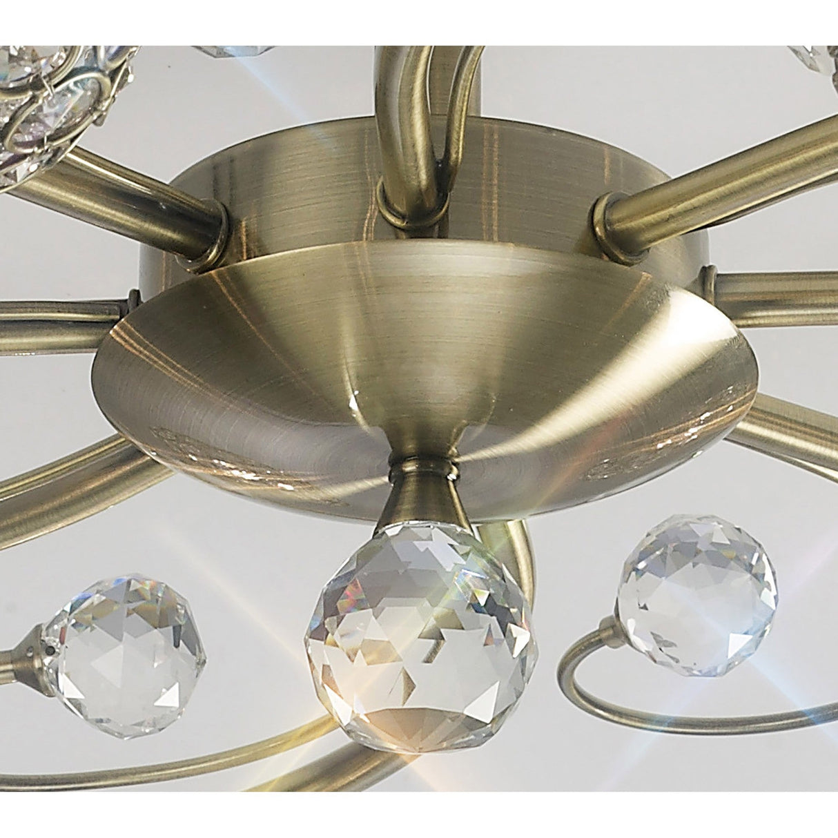 Cara 8 Light Crystal Semi-Flush Ceiling Light - Antique Brass