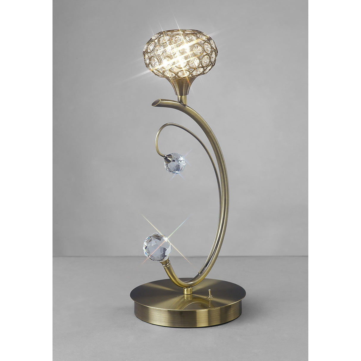 Cara 1 Light Crystal Table Lamp - Antique Brass