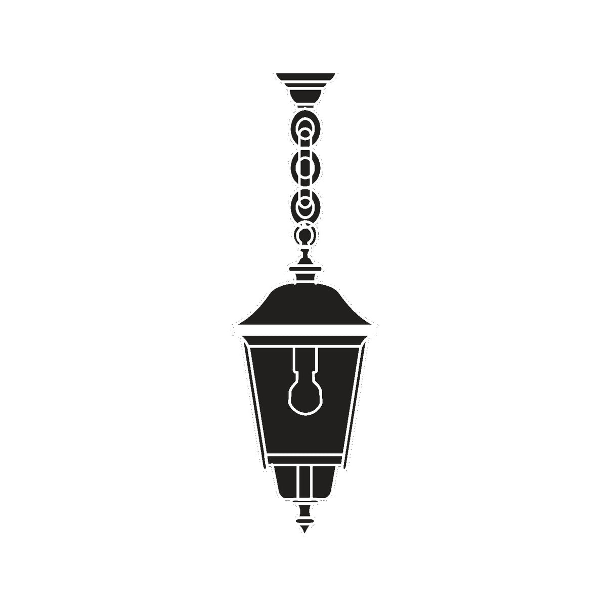Casement cast aluminium outdoor pendant lantern in black, hung by a decorative chain with a domed roof and clear polycarbonate lens, shown on a plain white background.