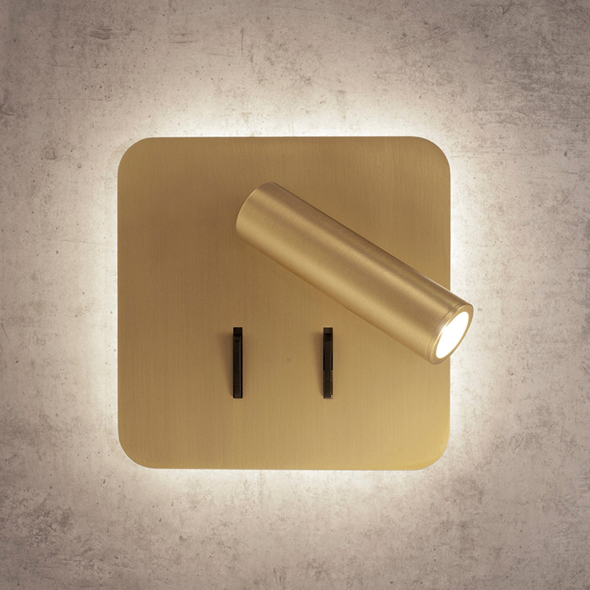 Cayman Square LED Wall/Reading Light With Switch - Satin Gold