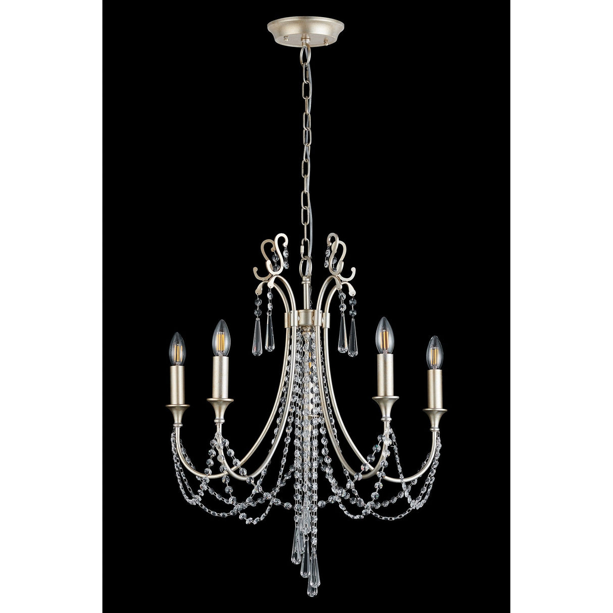 Celine 56cm 5 Light Crystal Chandelier - Aged Silver