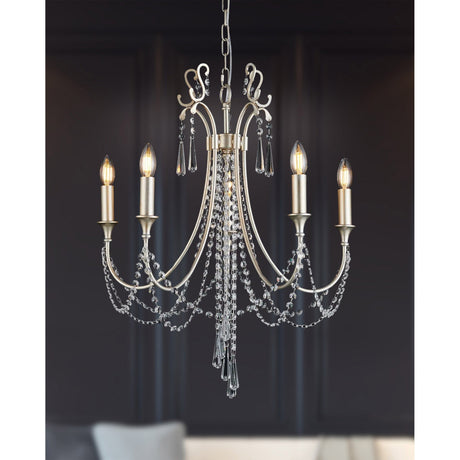 Celine 56cm 5 Light Crystal Chandelier - Aged Silver
