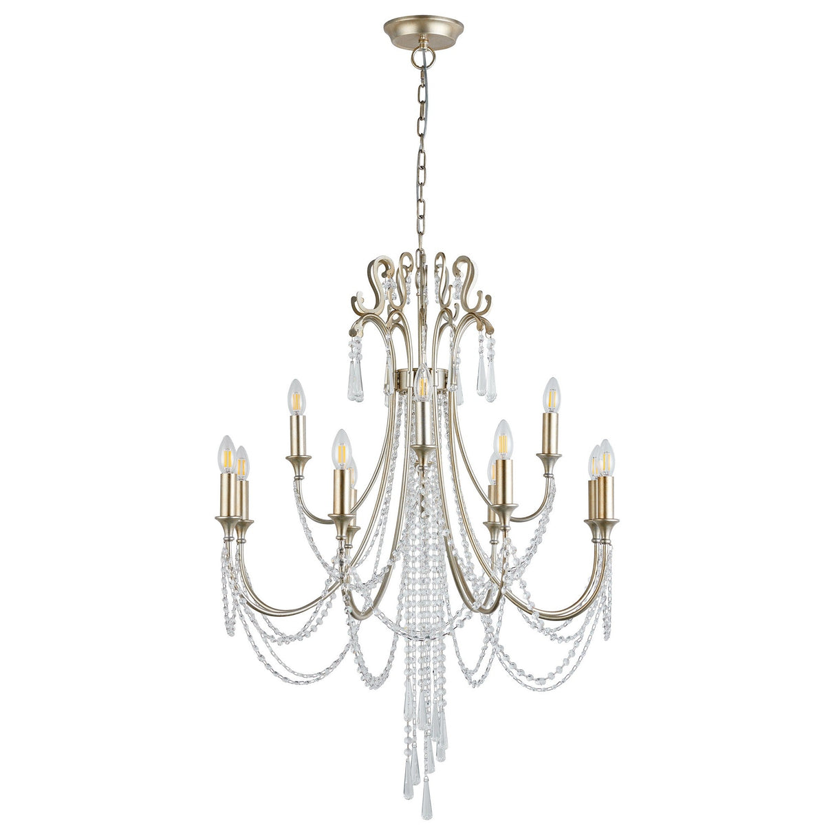 Celine 80cm 12 Light Crystal Chandelier - Aged Silver