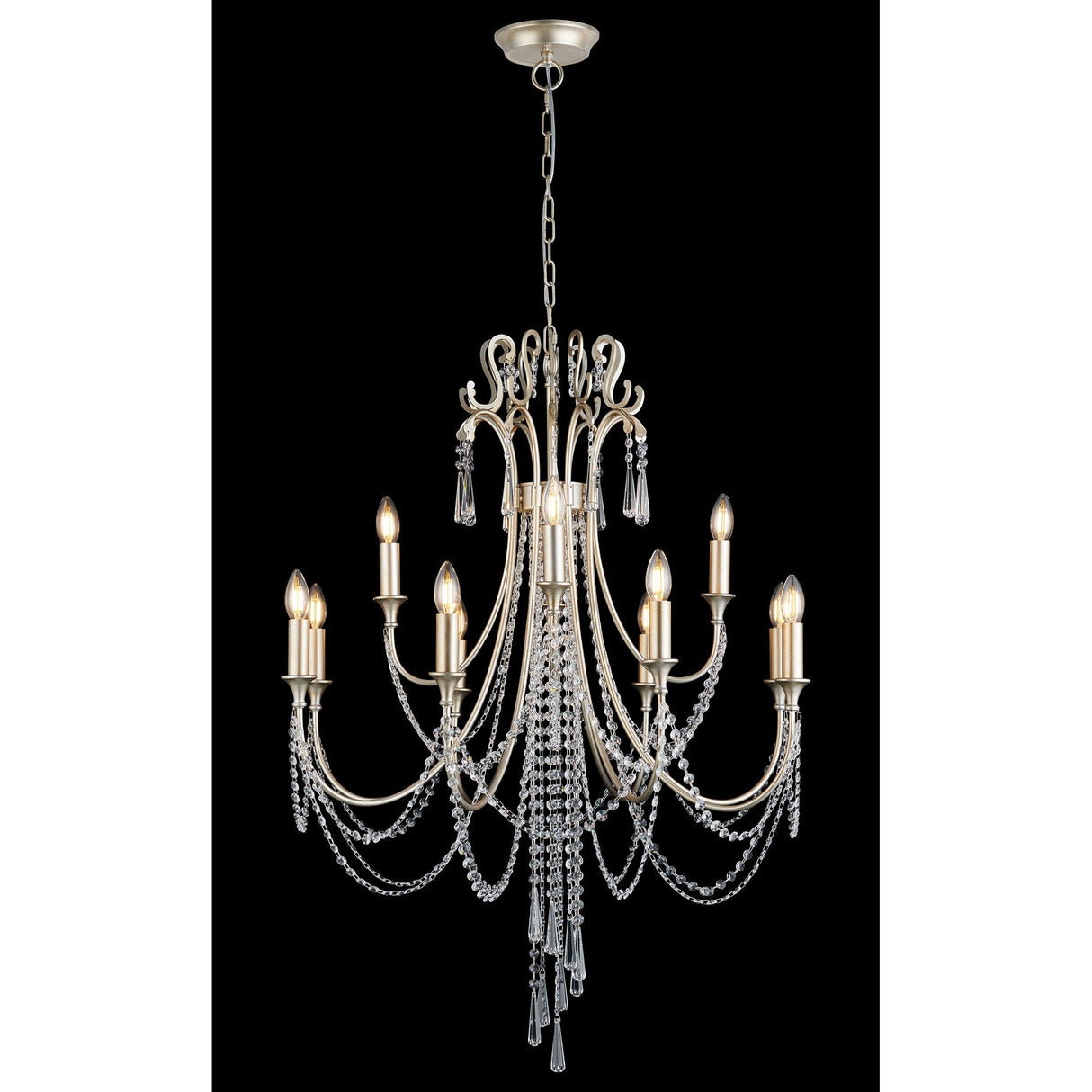 Celine 80cm 12 Light Crystal Chandelier - Aged Silver
