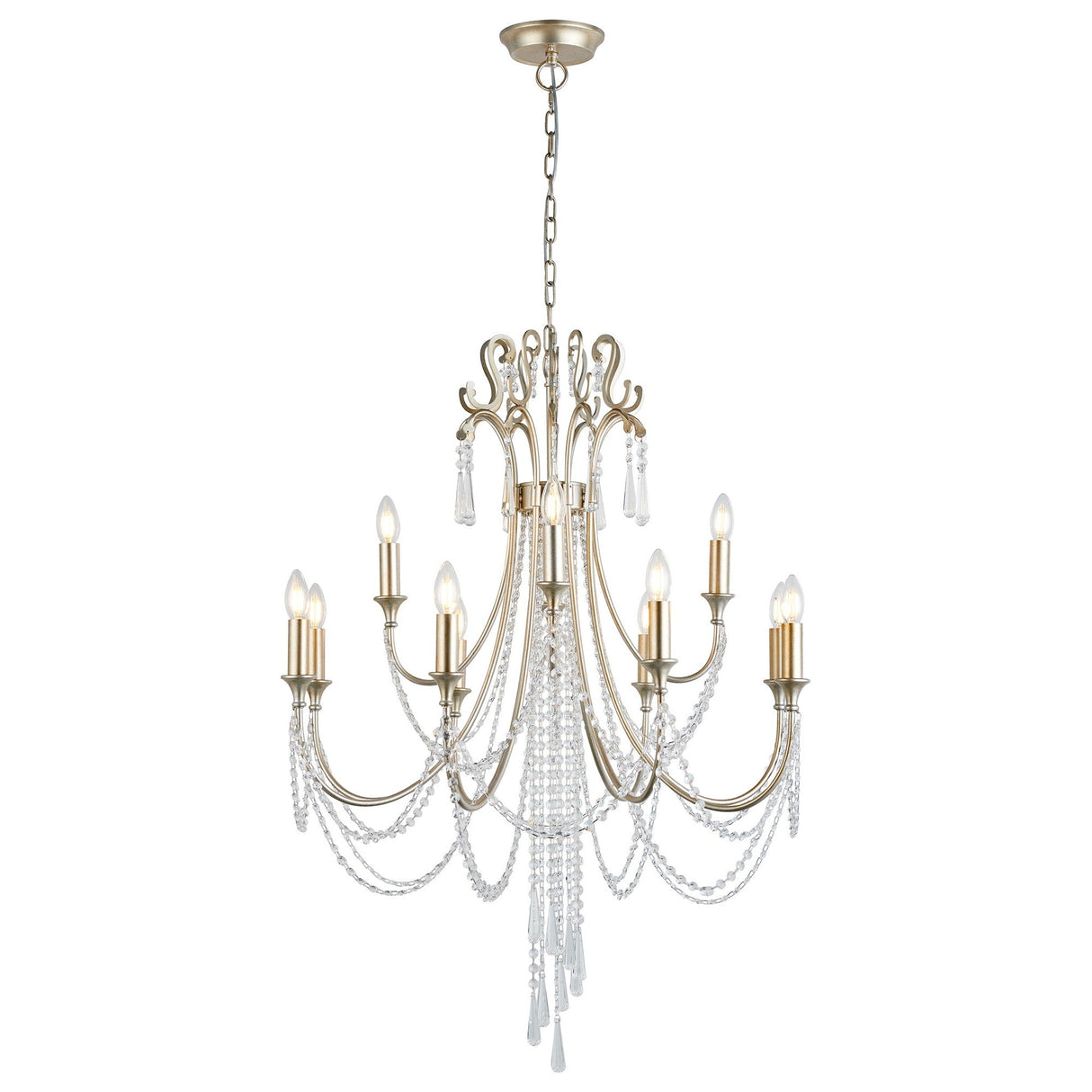 Celine 80cm 12 Light Crystal Chandelier - Aged Silver