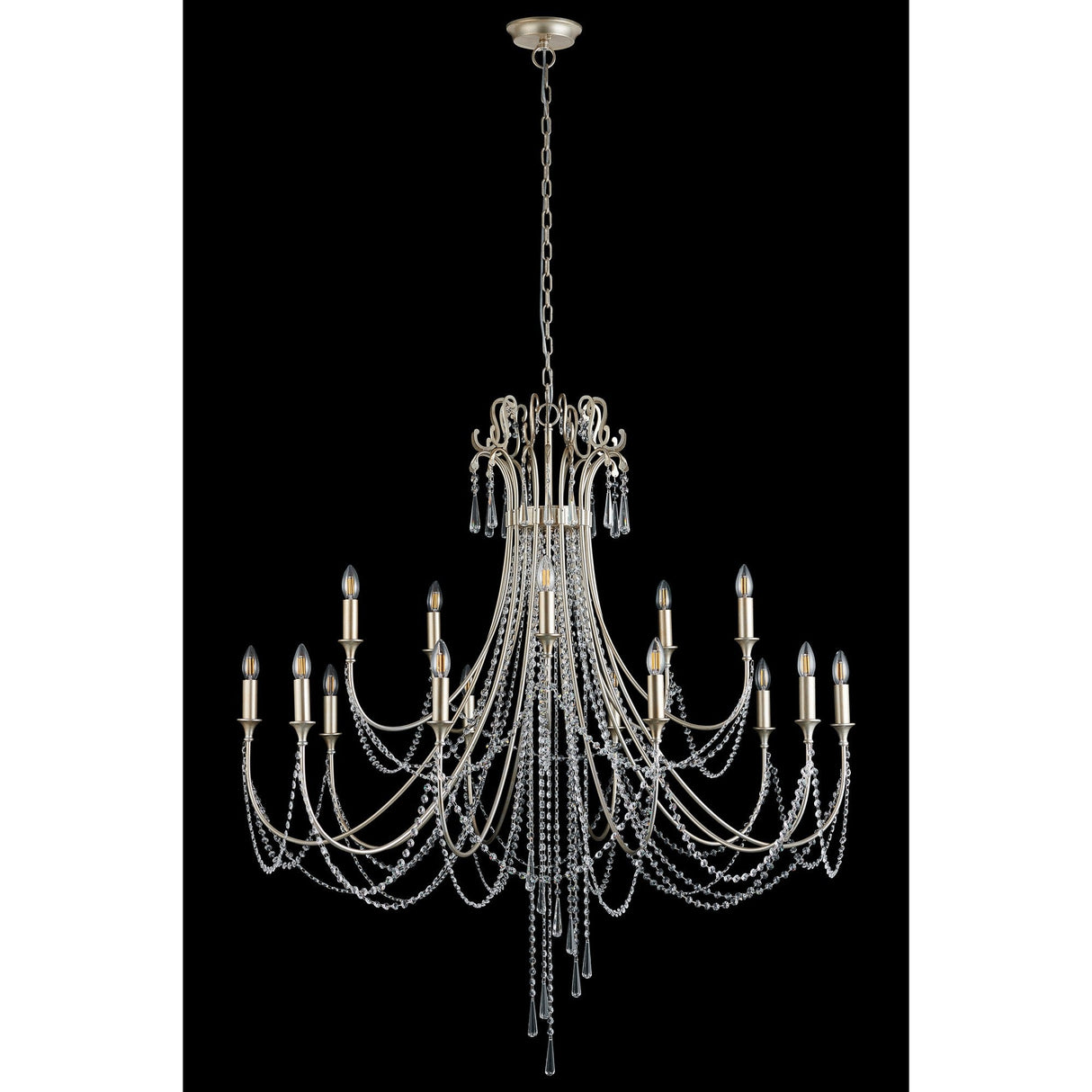 Celine 122cm 15 Light Crystal Chandelier - Aged Silver