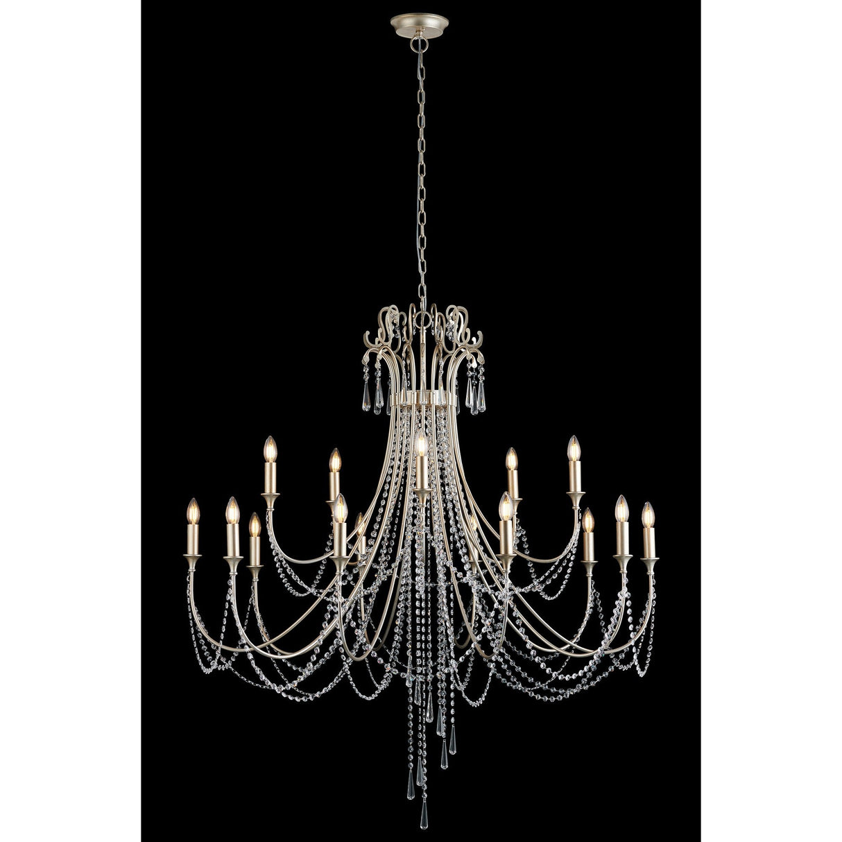 Celine 122cm 15 Light Crystal Chandelier - Aged Silver