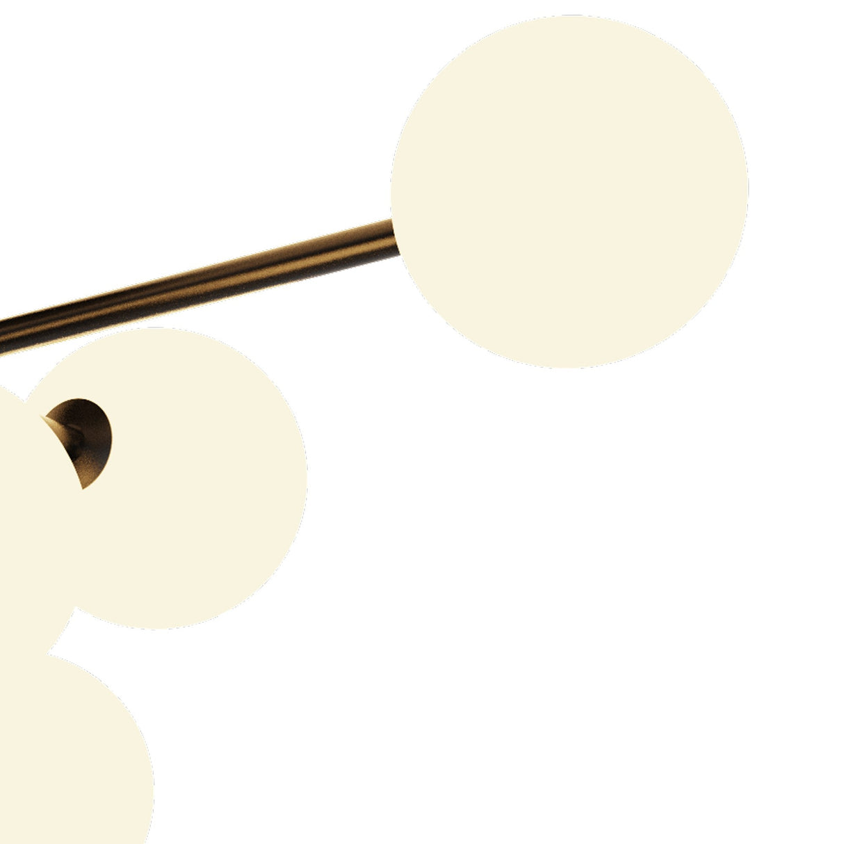Close-up of Mantra Cellar semi-flush ceiling light showing opal glass globes on slender black metal arms against a white background.