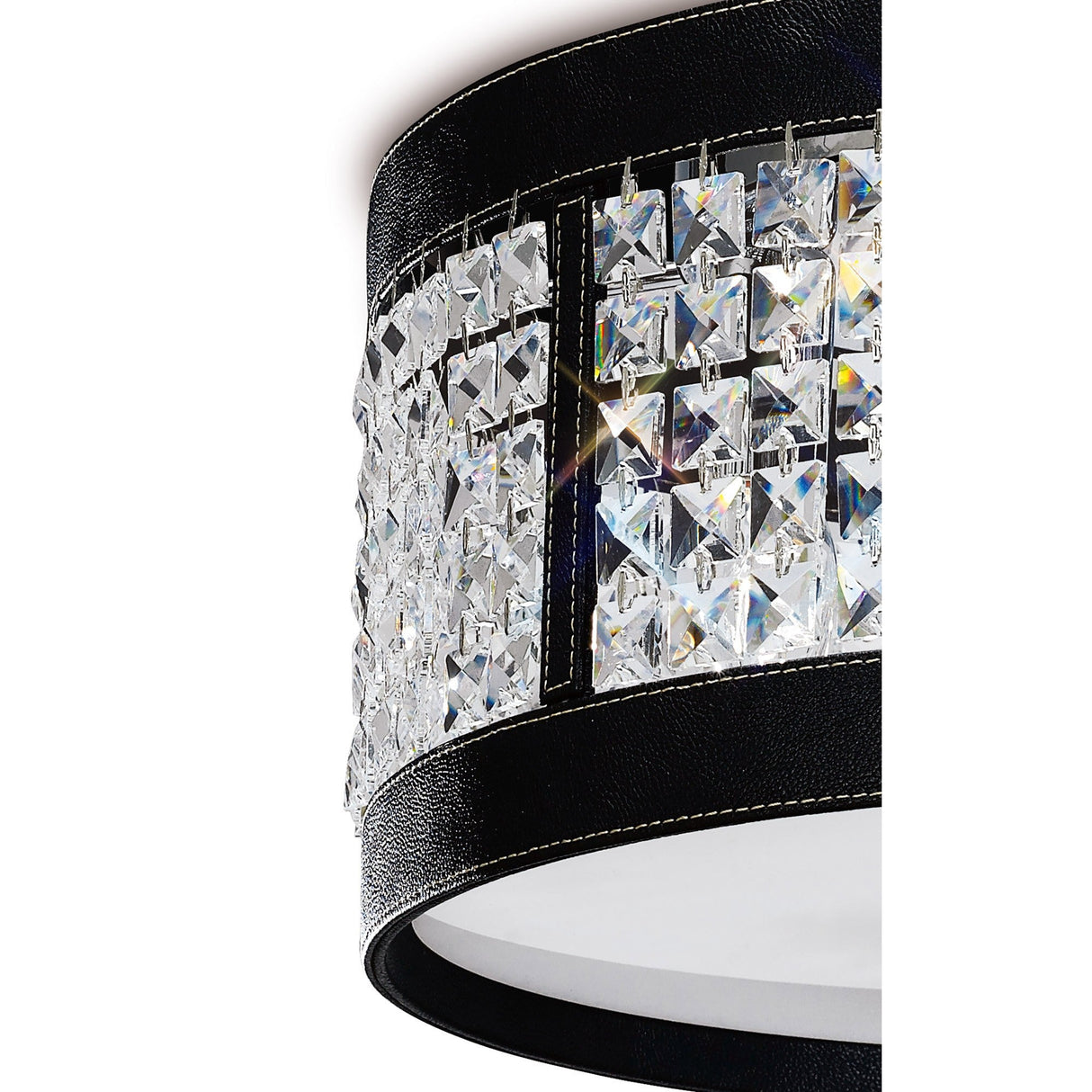 Celsa 4 Light Faux Leather Crystal Flush Ceiling Light - Black
