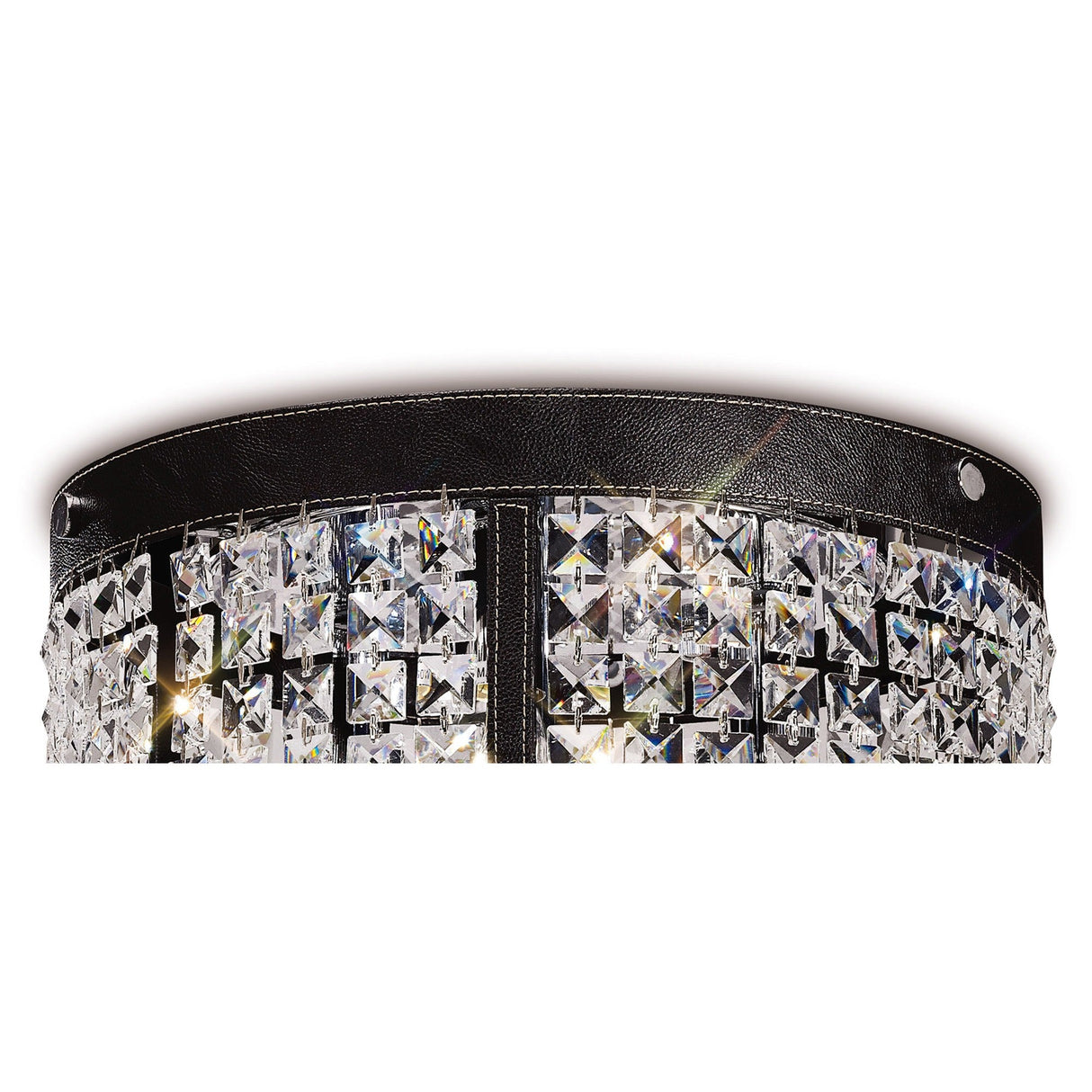 Celsa 3 Light Faux Leather Crystal Flush Ceiling Light - Dark Brown