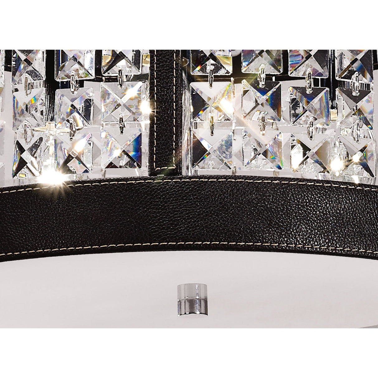 Celsa 3 Light Faux Leather Crystal Flush Ceiling Light - Dark Brown