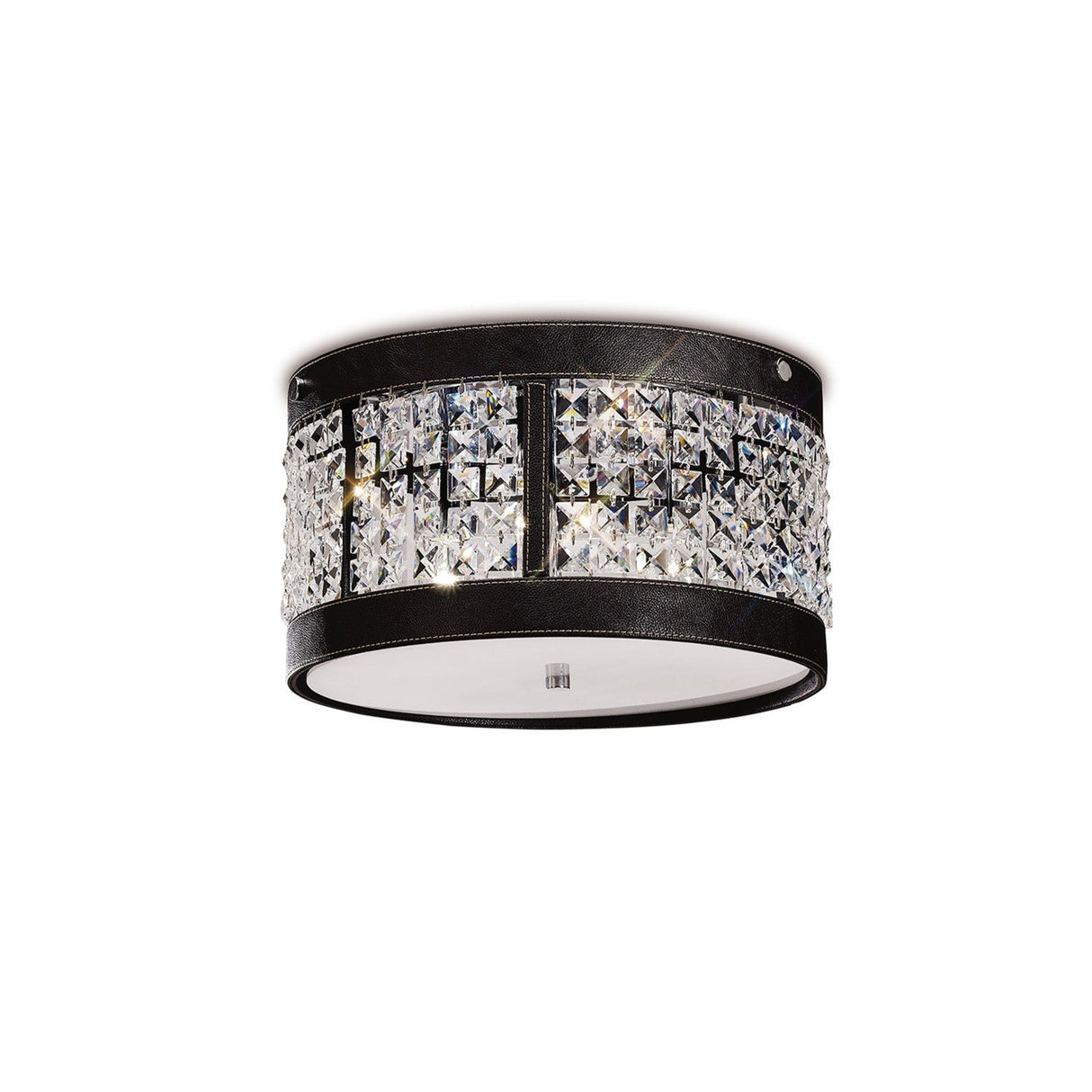 Celsa 3 Light Faux Leather Crystal Flush Ceiling Light - Dark Brown