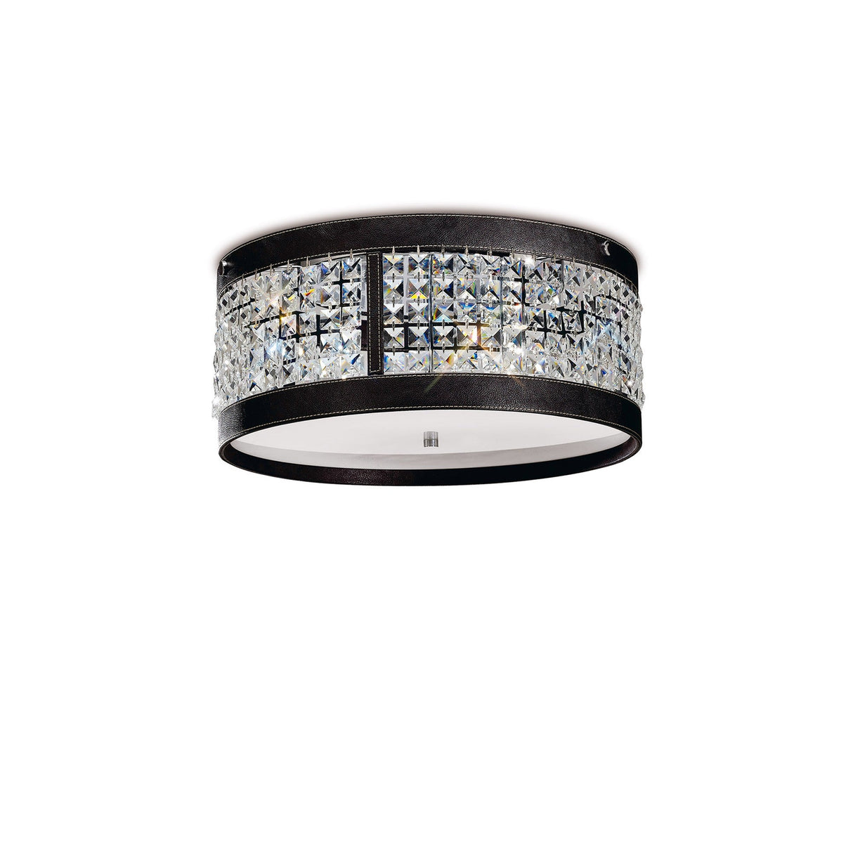 Celsa 4 Light Faux Leather Crystal Flush Ceiling Light - Dark Brown